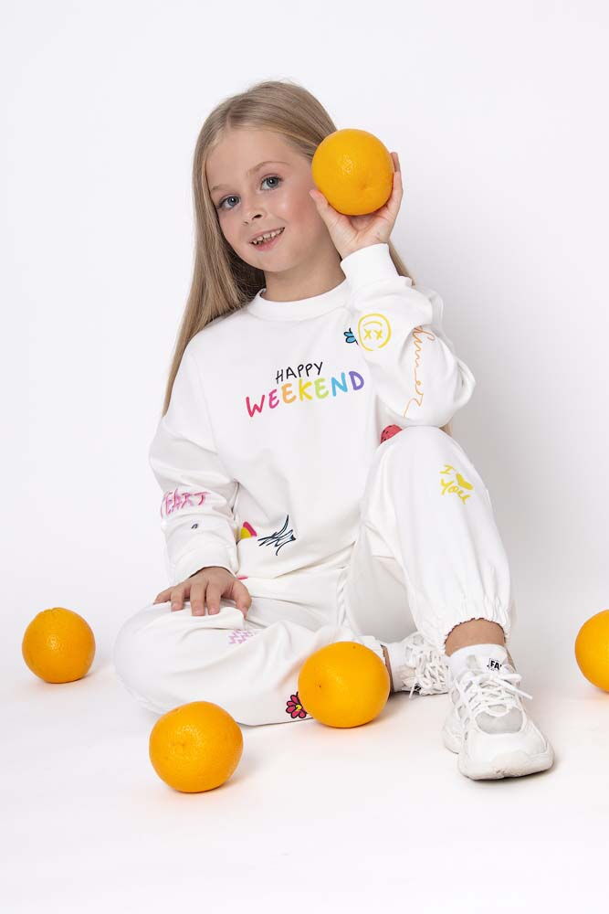 Стильный костюм для девочки Mevis Happy Weekend белый 4855-01 - фото