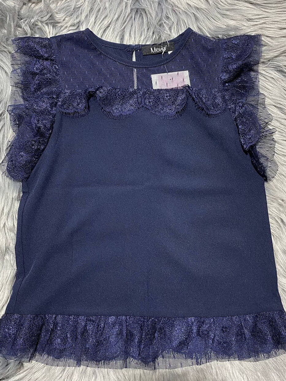 Блузка с коротким рукавом для девочки Mevis синяя 3682-03 - фото