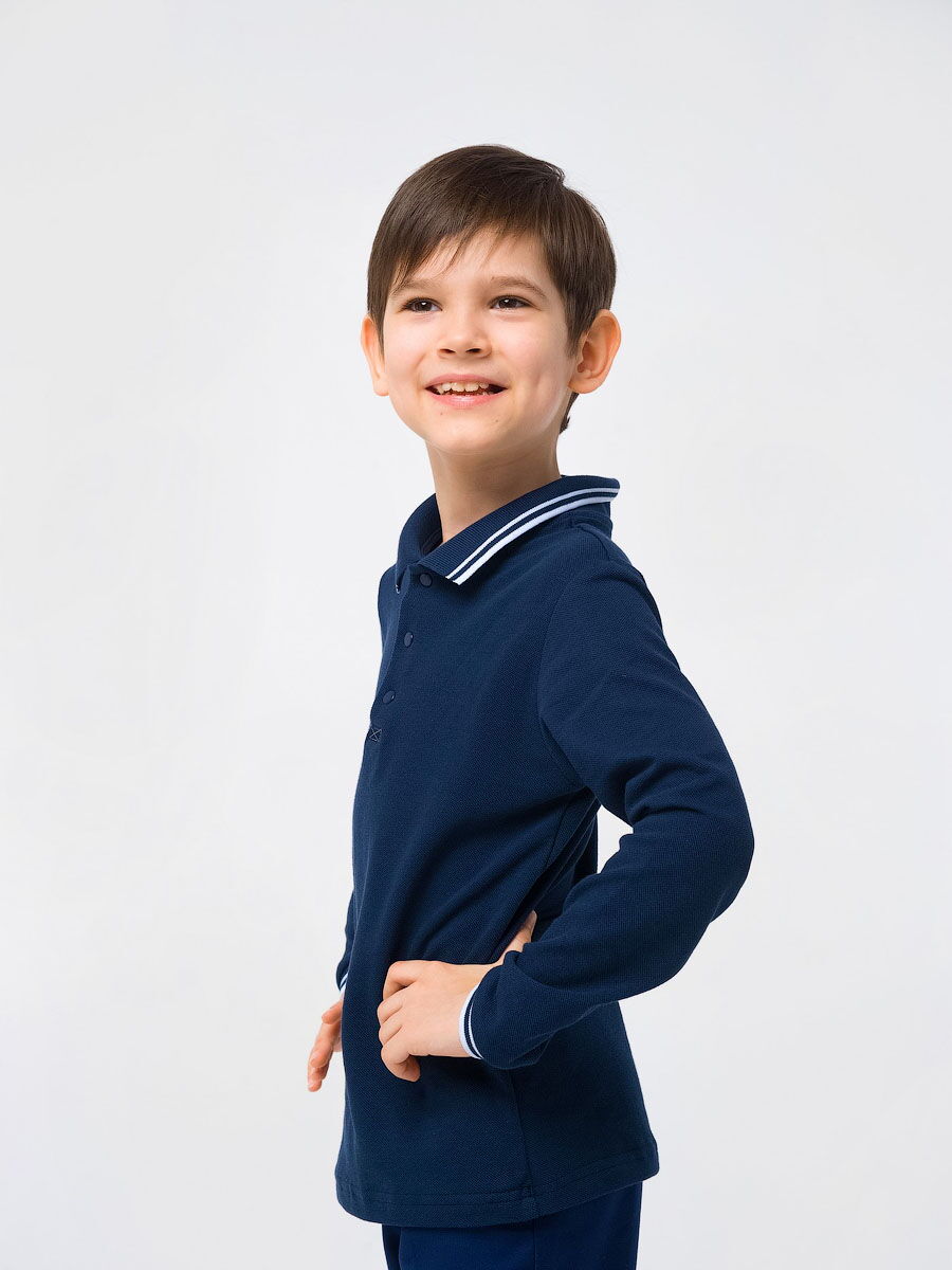 Футболка-поло с длинным рукавом для мальчика SMIL темно-синяя 114796 - фотография