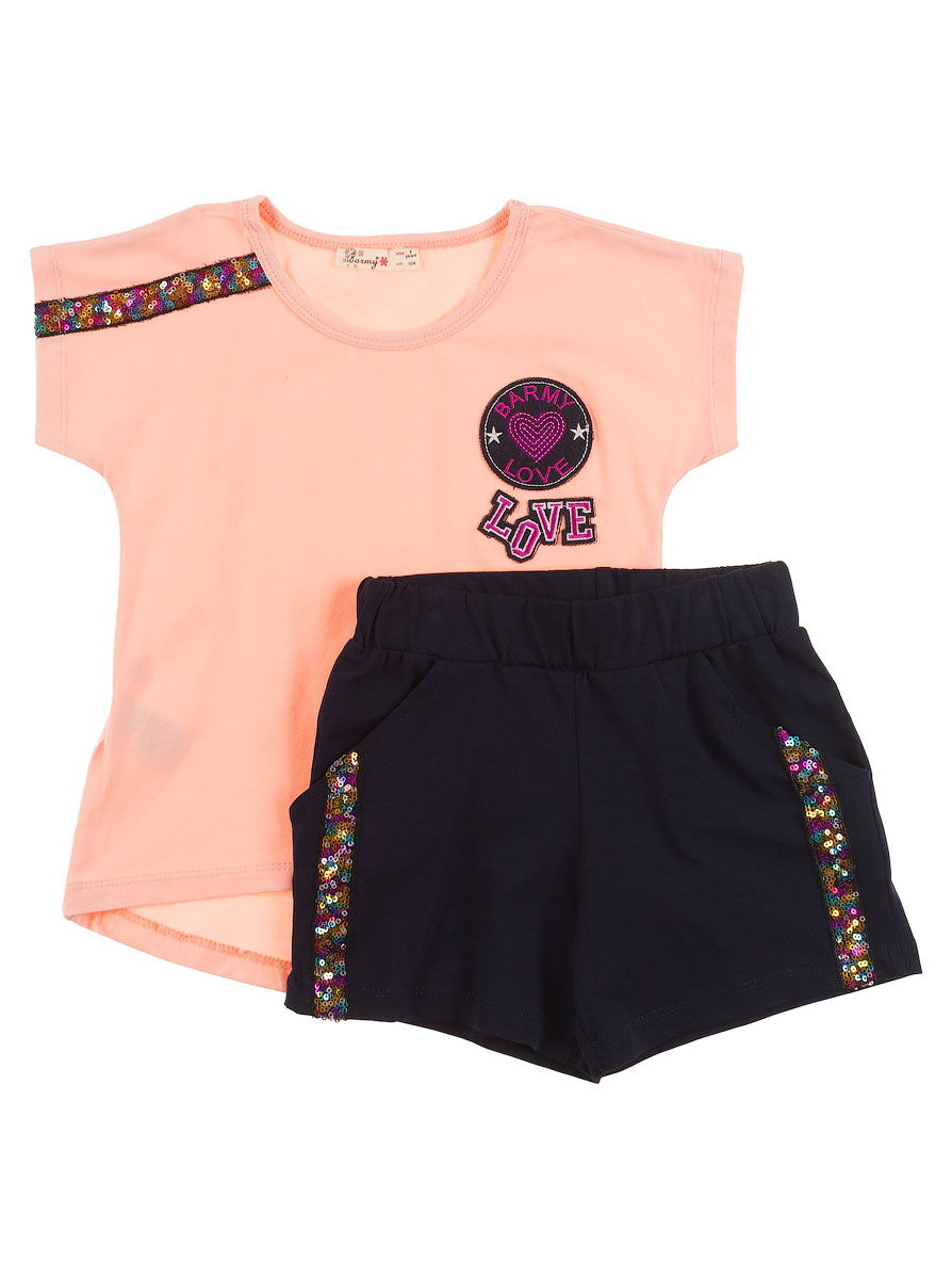 Костюм летний для девочки футболка и шорты Barmy персиковый 0084 - цена