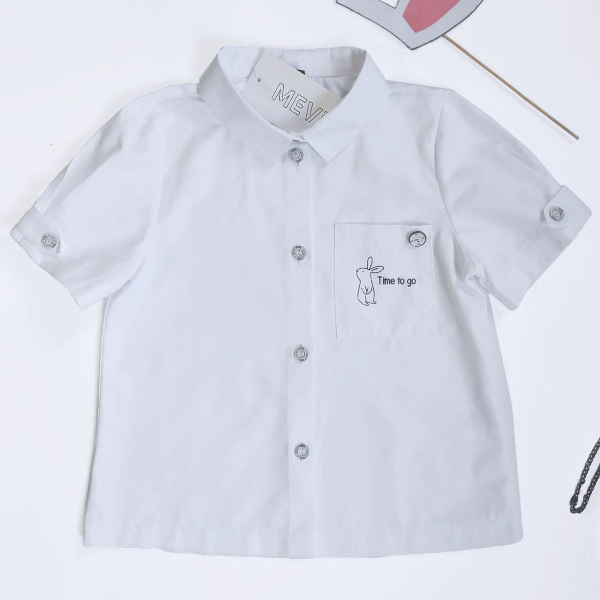 Рубашка для девочки Mevis Time to go белая 4134-01 - фото