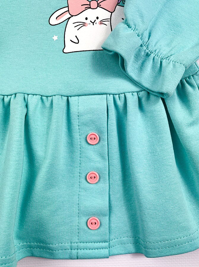 Платье трикотажное для девочки Mevis бирюзовое 2515-02 - фотография