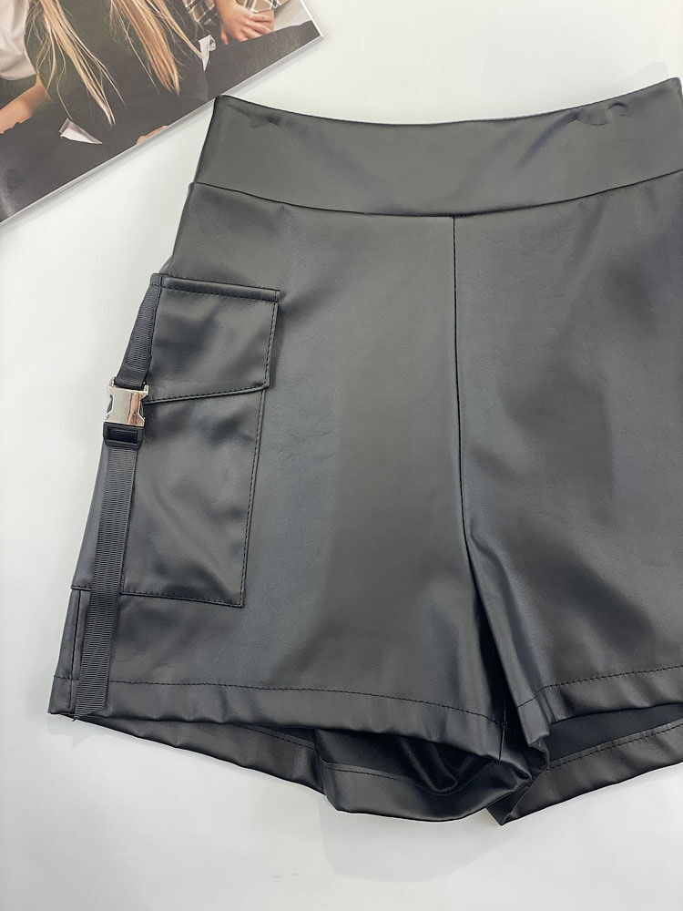 Шорты из экокожи для девочки Mevis черные 3477-02 - фото