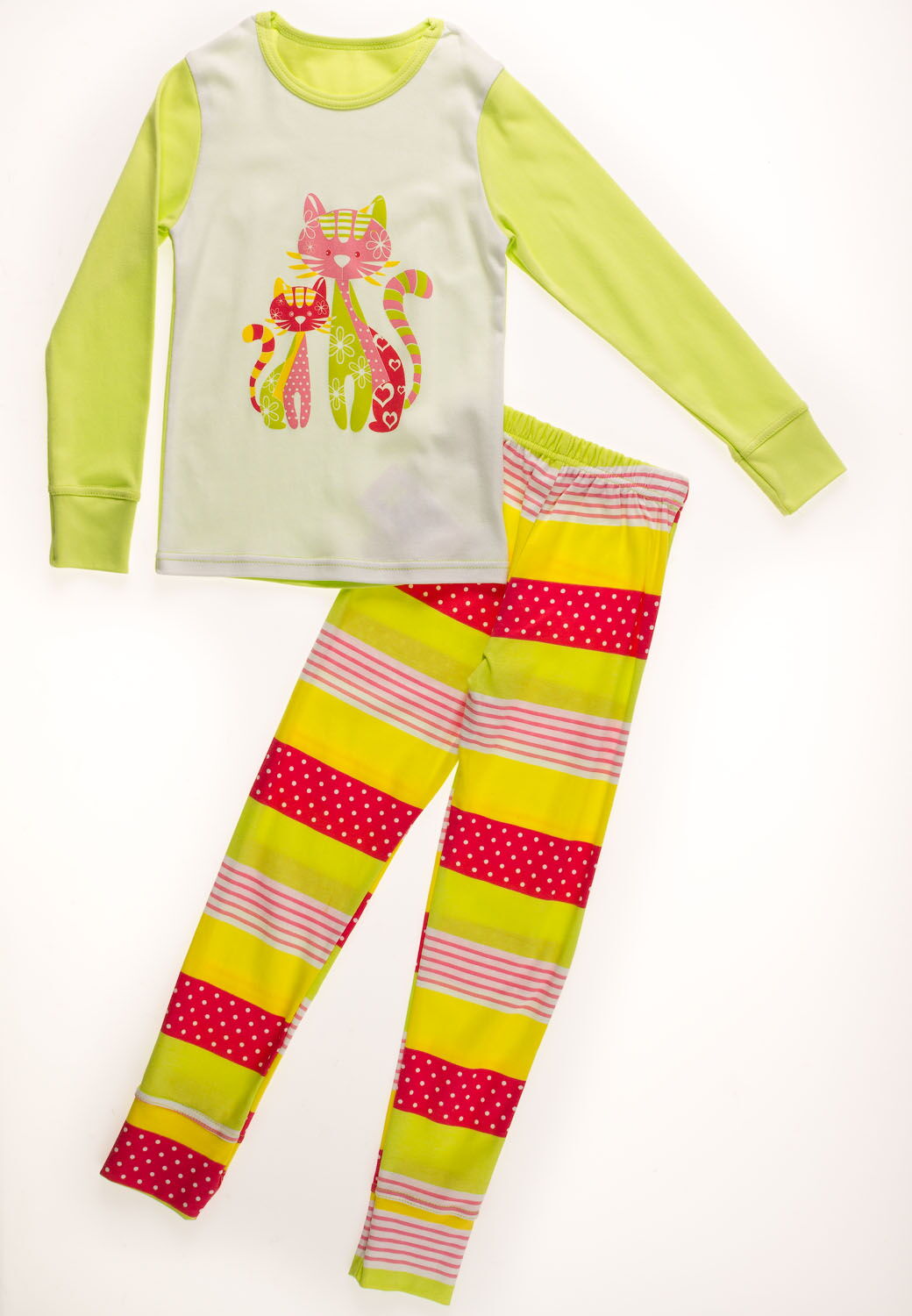 Пижама для девочки Фламинго Коты салатовая 247-212 - цена