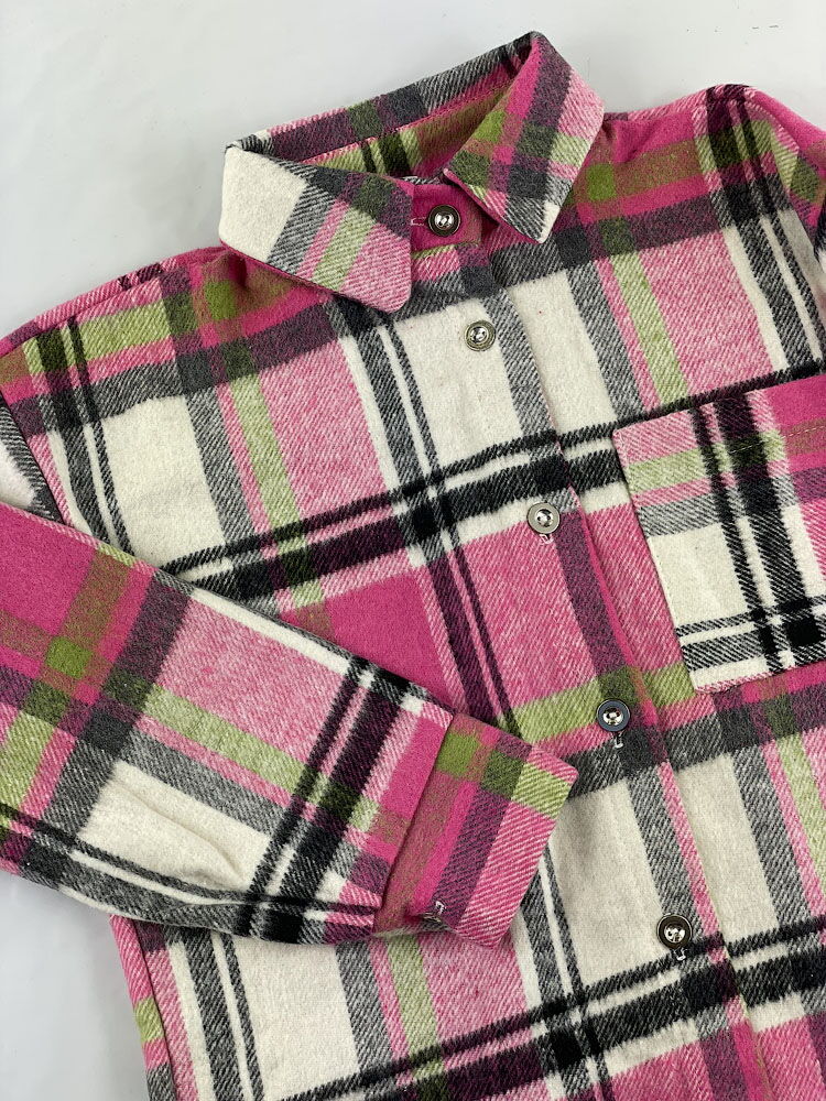 Утепленная рубашка для девочки Клетка малиновая 0408 - фото
