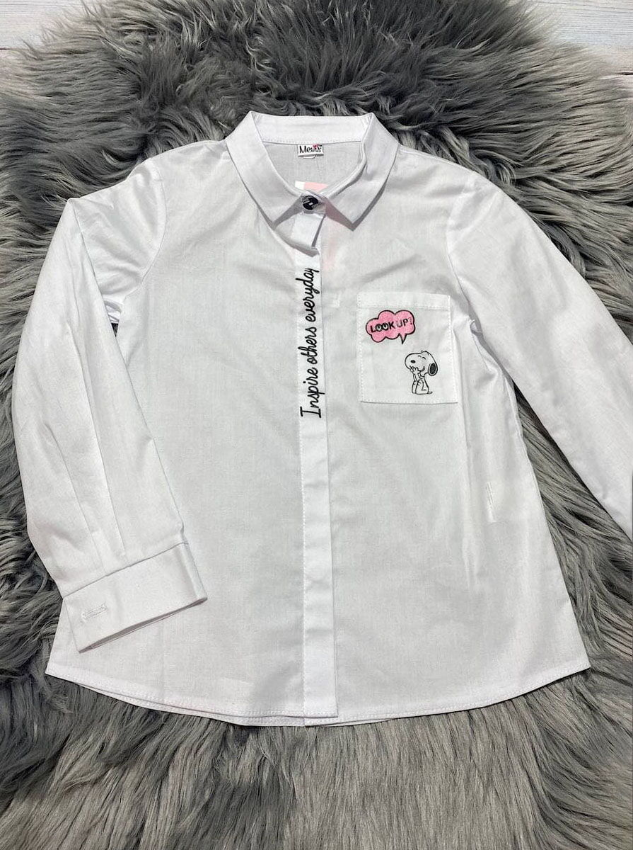 Рубашка для девочки Mevis белая 3687-01 - размеры