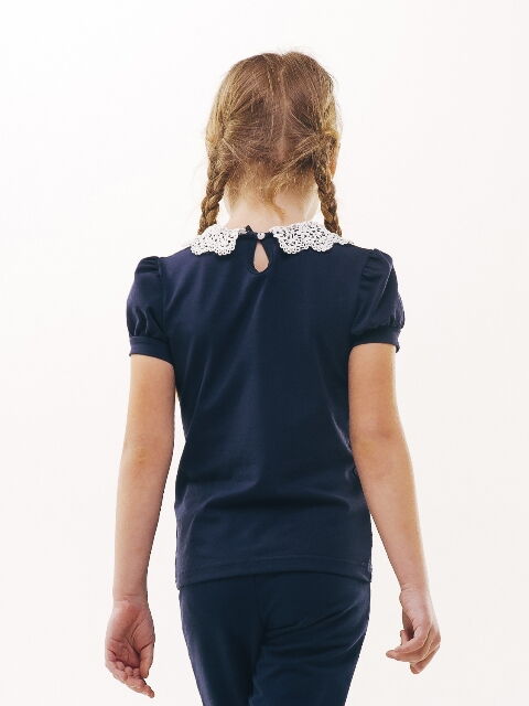 Блуза трикотажная с натуральным кружевом и коротким рукавом SMIL синяя 114637/114638 - фотография