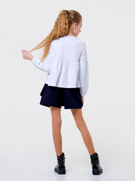 Трикотажная блузка с кружевом для девочки SMIL белая 114718 - размеры