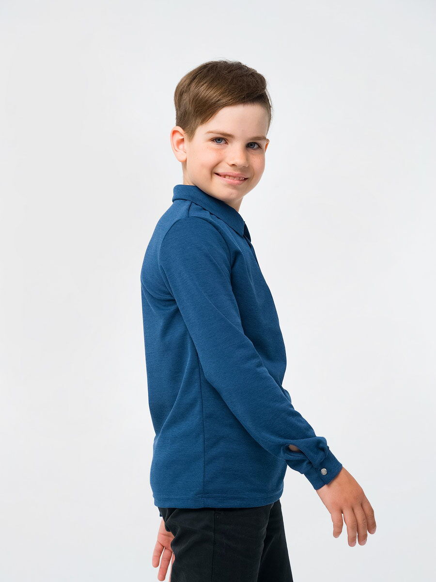 Футболка-поло с длинным рукавом для мальчика SMIL темный джинс 114717 - фотография