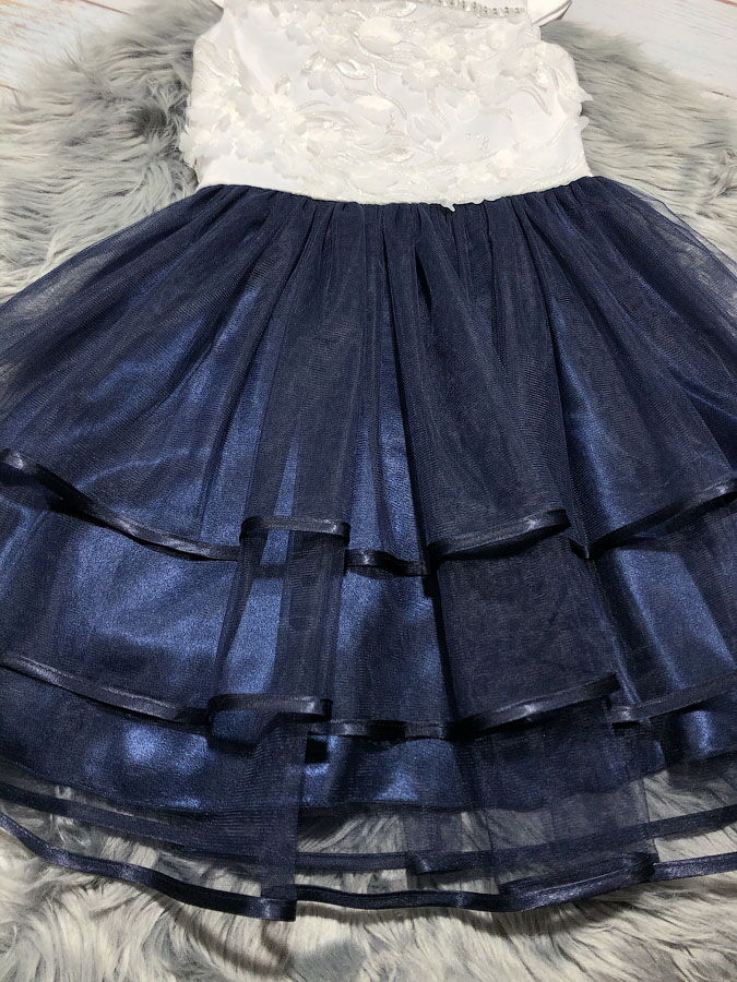 Платье нарядное для девочки Mevis белое с синим 2606-01 - картинка
