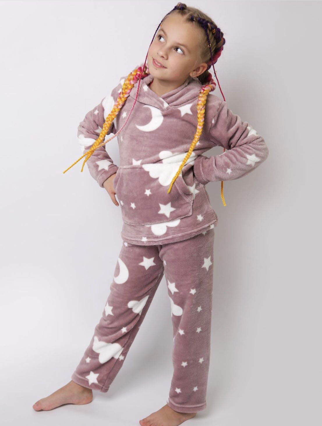 Теплая пижама вельсофт для девочки Фламинго пудра 887-910 - цена