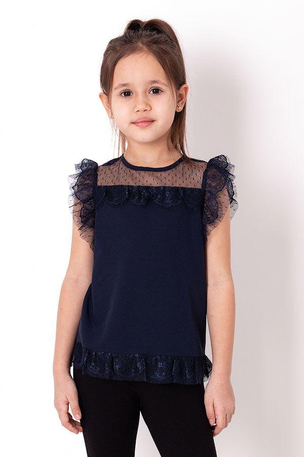 Блузка с коротким рукавом для девочки Mevis синяя 3682-03 - цена