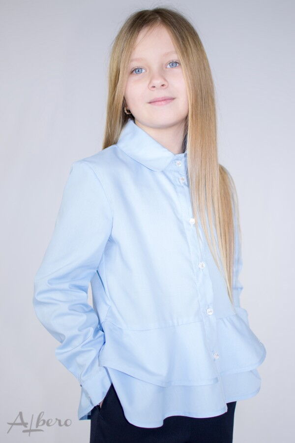 Блузка с двойной баской для девочки Albero голубая 5074-В - купить