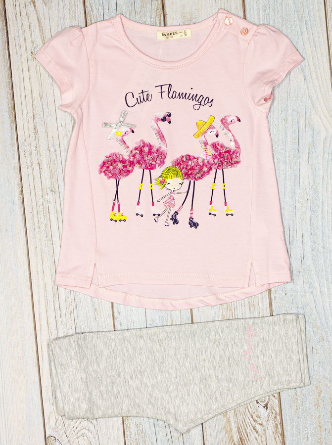 Комплект футболка и бриджи для девочки Breeze Cute Flamingos розовый 13490 - фото