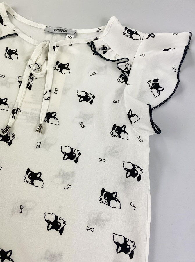 Школьная блузка для девочки Mevis Собачки белая 4744-02 - размеры