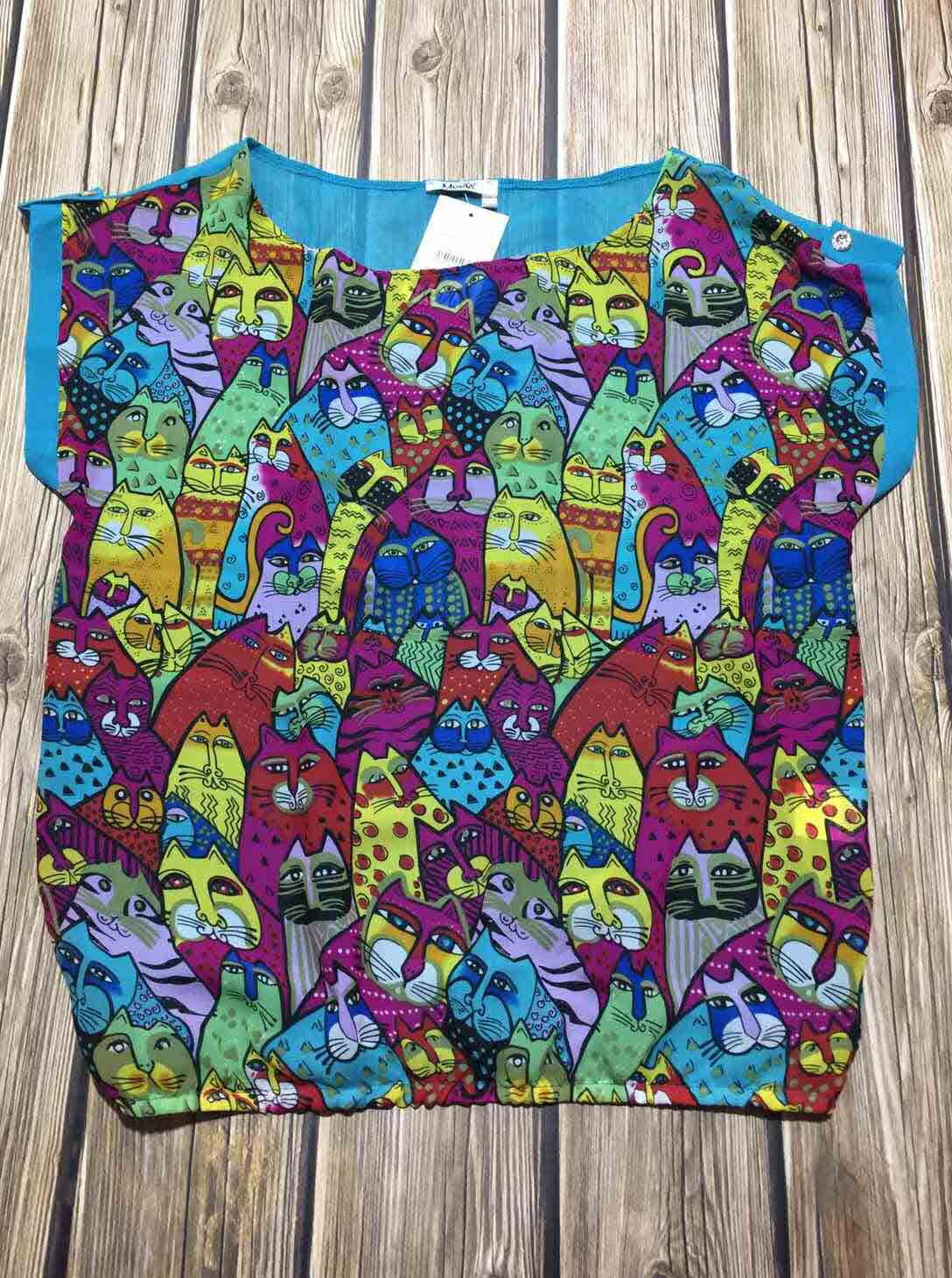 Летняя блузка для девочки Mevis Коты голубая 1424-02 - цена