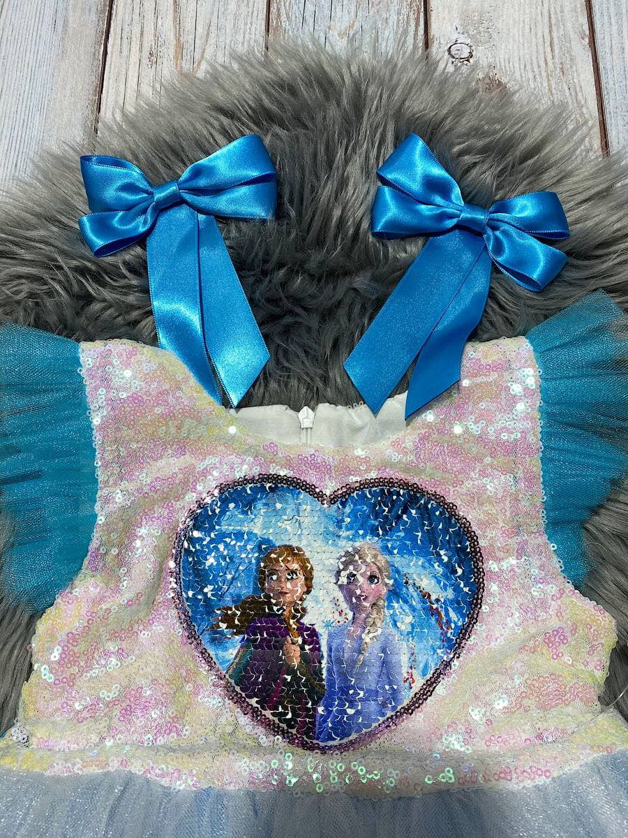 Нарядное платье для девочки Анна и Эльза голубое 77713 - Киев
