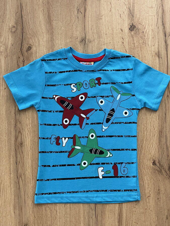 Футболка для мальчика Самолётики голубая 5870 - цена