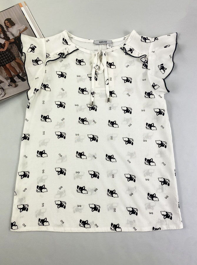 Школьная блузка для девочки Mevis Собачки белая 4744-02 - фотография