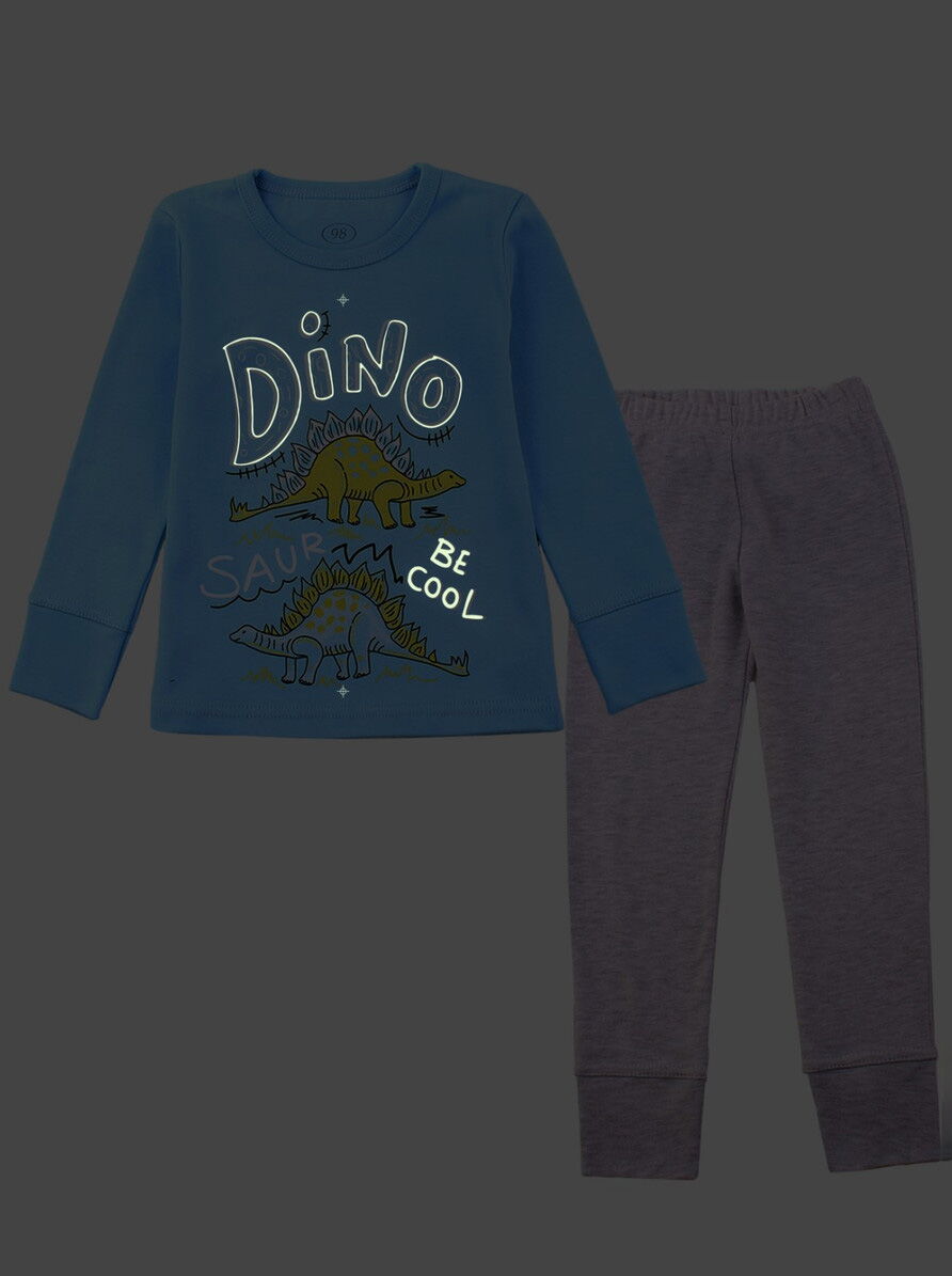 Пижама для мальчика Фламинго Динозавр голубая 256-236 - фото