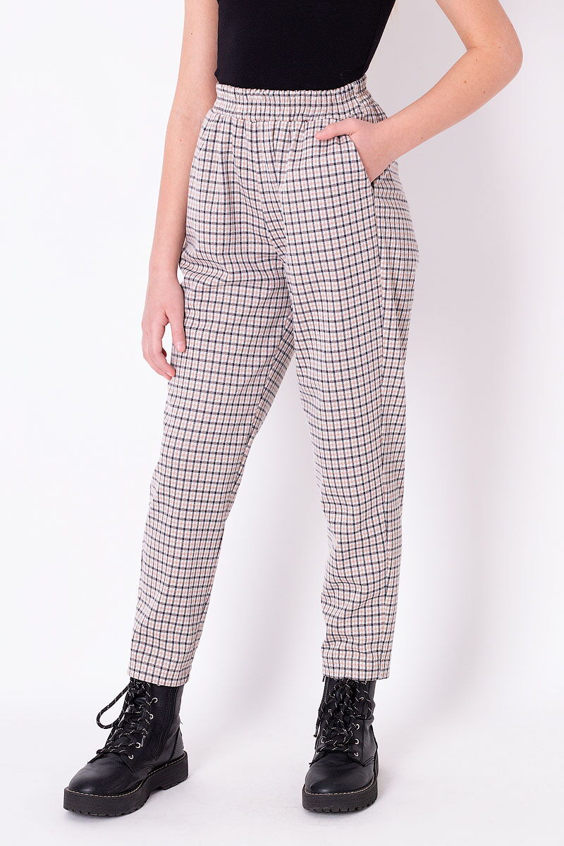 Трикотажные брюки для девочки Mevis бежевые 3879-01 - цена