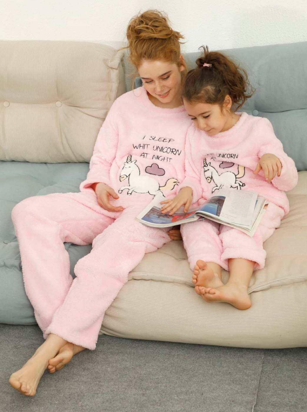 Тёплая пижама вельсофт для девочки Единорог розовая 72513 - размеры