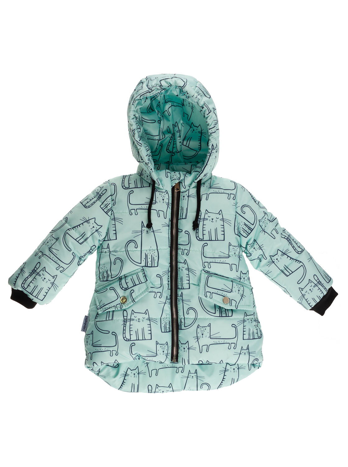 Куртка зимняя для девочки Одягайко Коты мята 20267 - цена