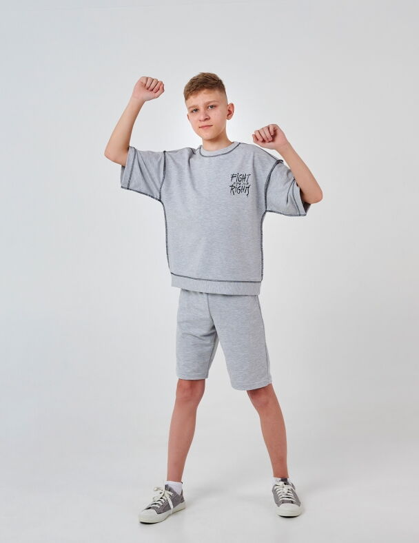 Летний комплект футболка и шорты для мальчика SMIL серый меланж 117385 - размеры