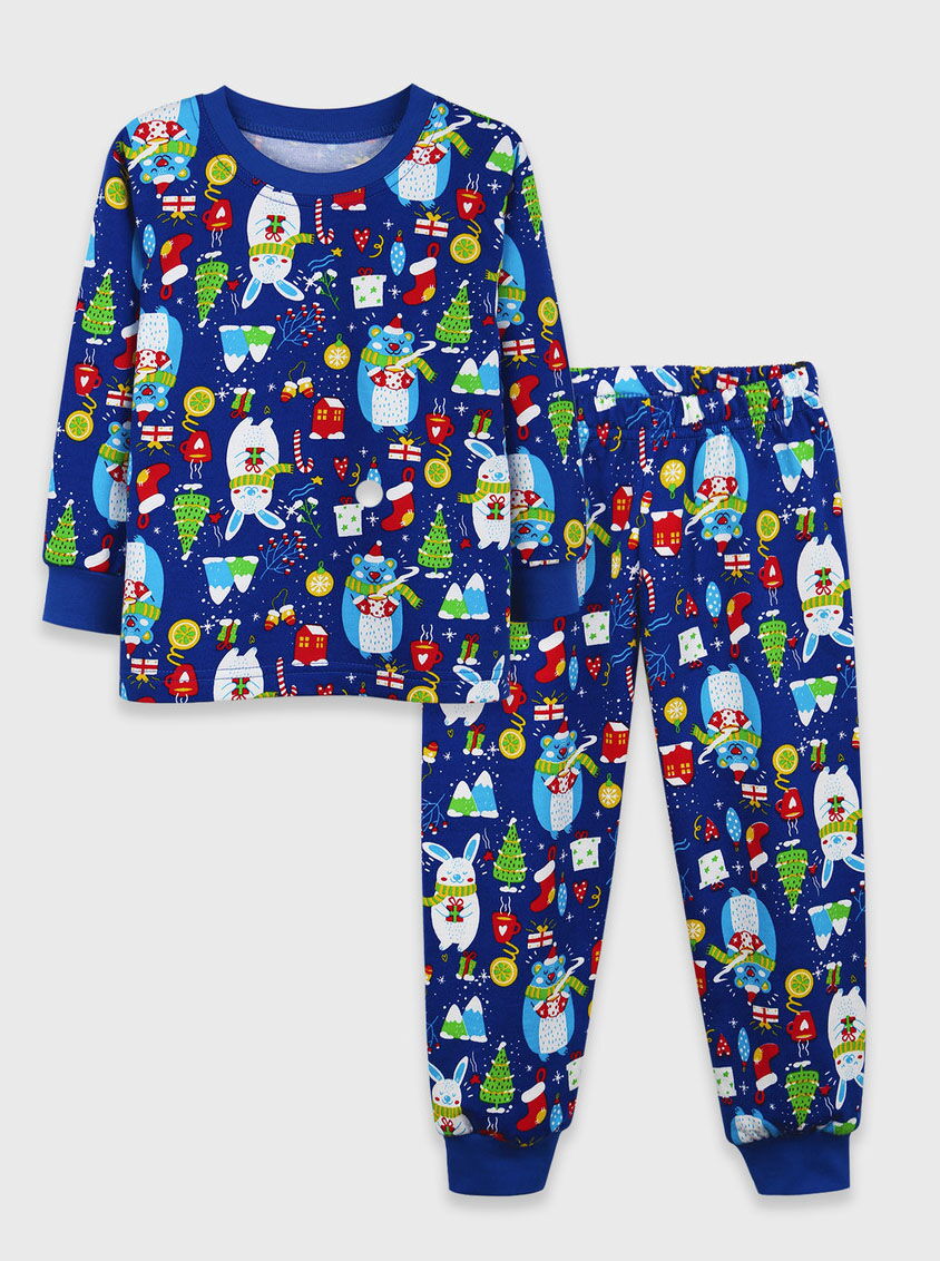 Утепленная пижама детская Фламинго синяя 329-058 - цена