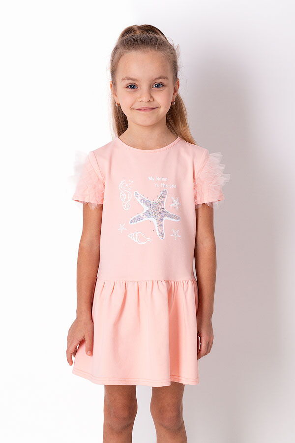 Трикотажное платье для девочки Mevis персиковое 3738-03 - цена