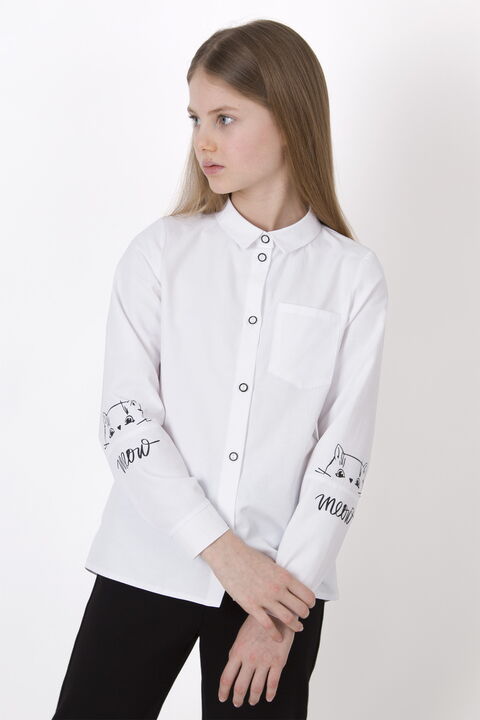 Рубашка для девочки Mevis Meow белая 4038-01  - цена