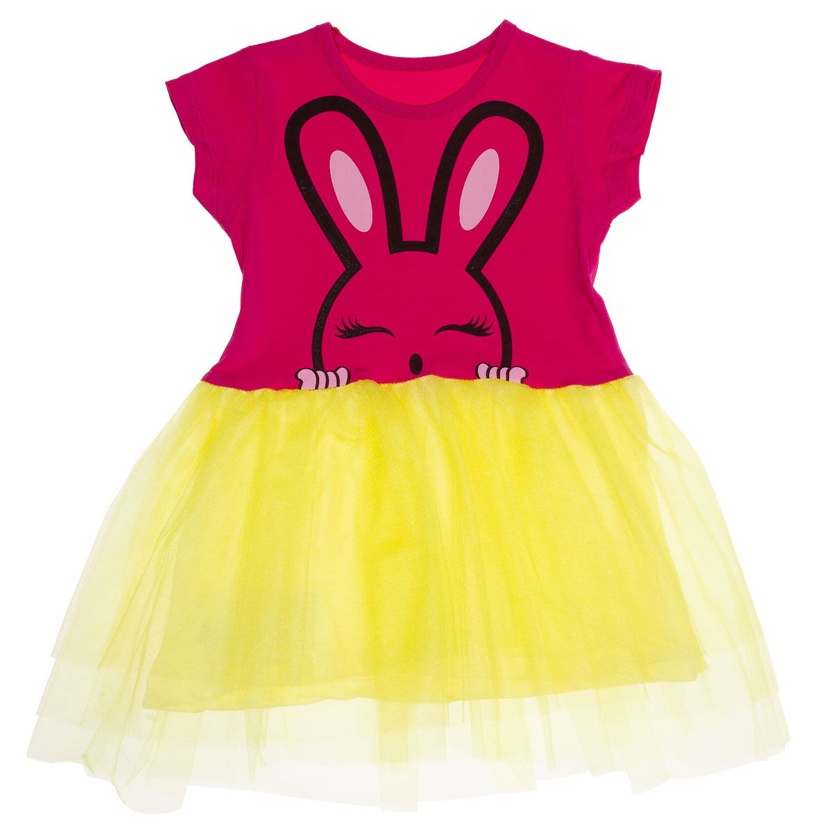 Платье для девочки Зайка малиновое с желтым 001 - цена