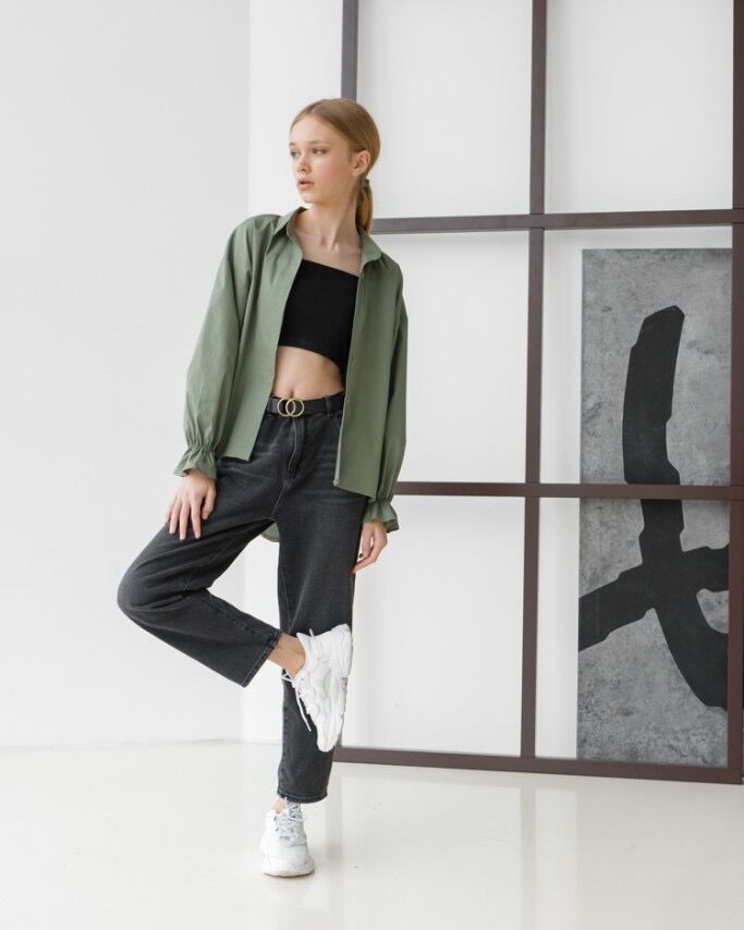 Рубашка для девочки Tair Kids хаки 7915 - фото