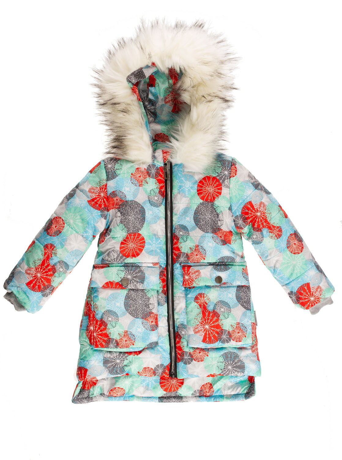 Куртка зимняя для девочки Одягайко Снежинки бирюза 20260 - цена
