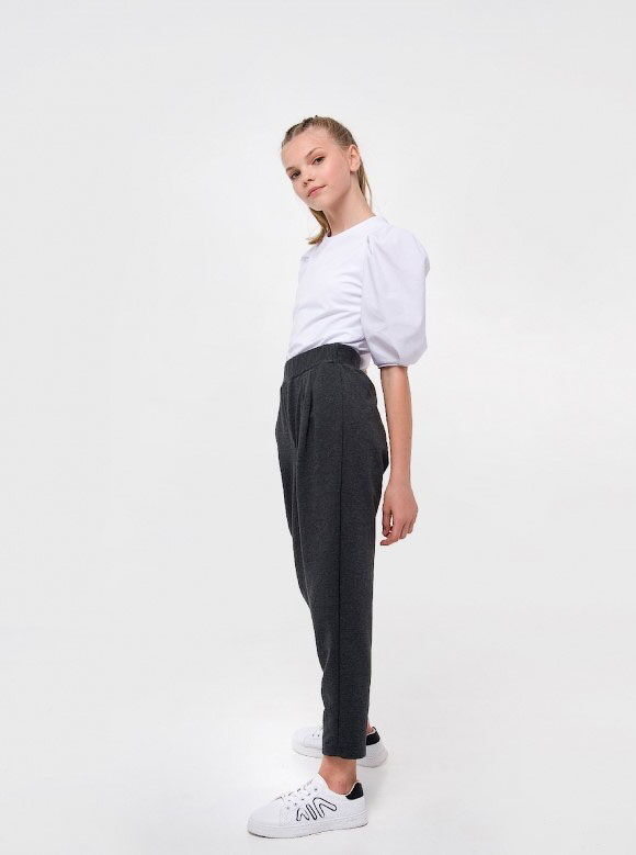 Трикотажные брюки с защипами для девочки SMIL темно-серый меланж 115493/115494 - размеры