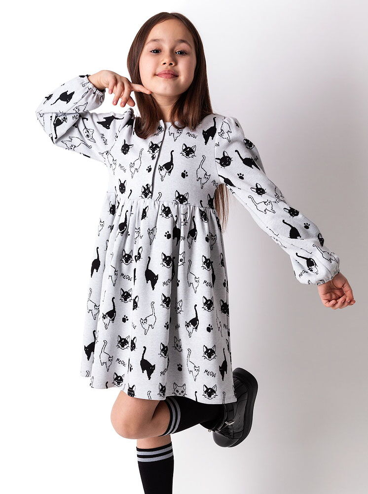 Трикотажное платье для девочки Mevis Коты серое 4316-01 - размеры