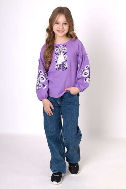 Вышиванка для девочки Mevis сиреневая 4895-05 - фото