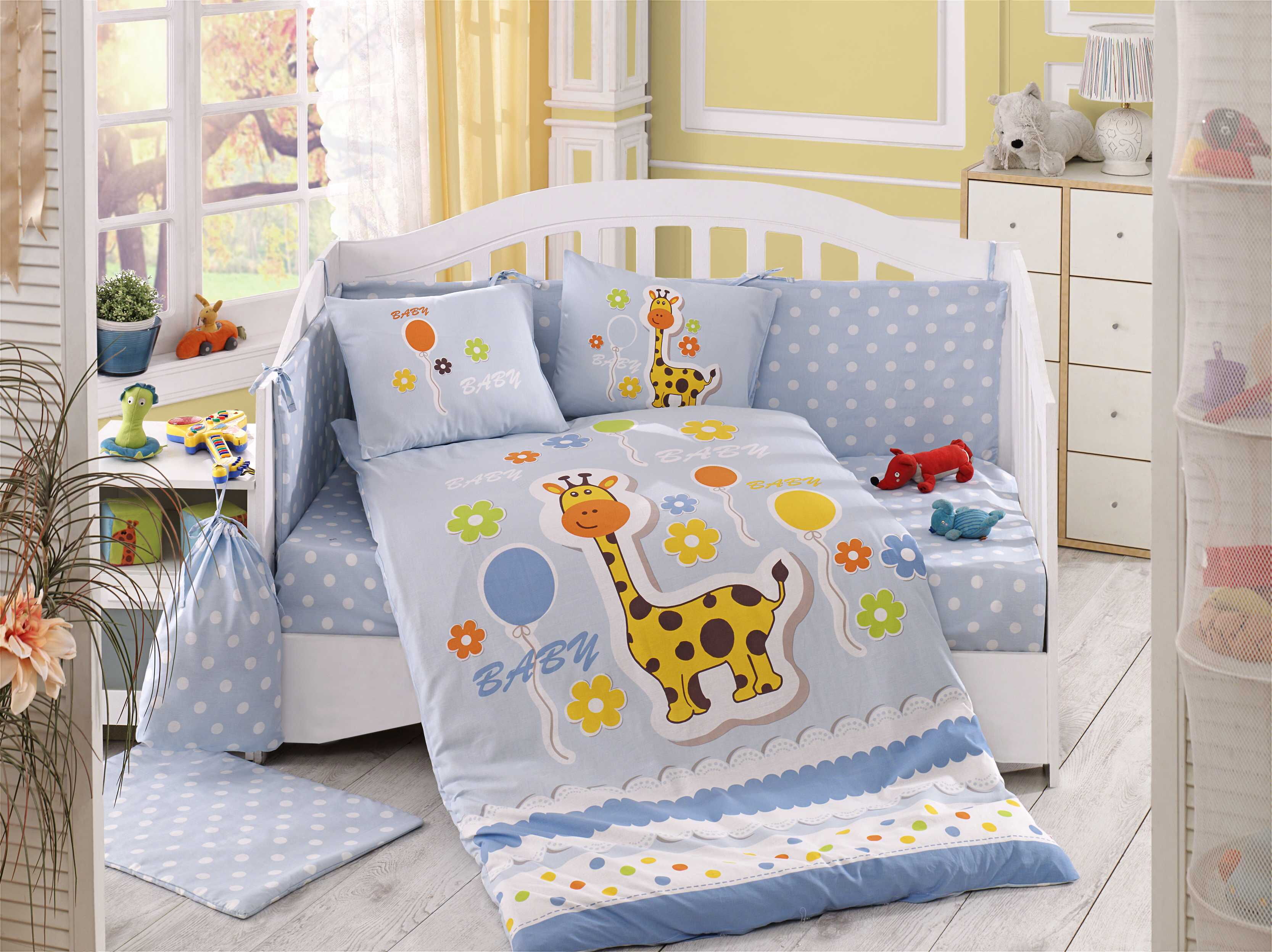 Комплект постельного белья в детскую кроватку HOBBY Sateen  Puffy голубой 100*150 - цена