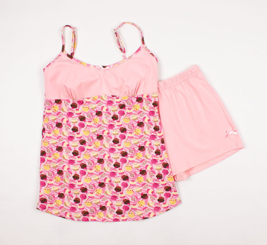Комплект женский (майка на бретелях+шорты) VVL Пирожные розовые 169/1 - цена