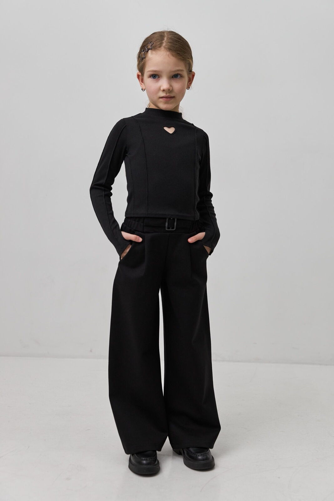Брюки-палаццо для девочки трикотаж Valza черные 5102 - картинка