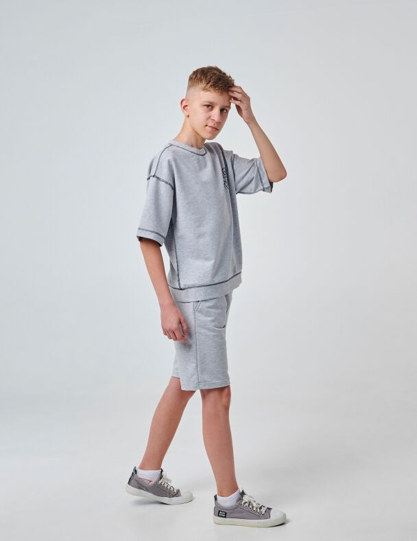 Летний комплект футболка и шорты для мальчика SMIL серый меланж 117385 - фото
