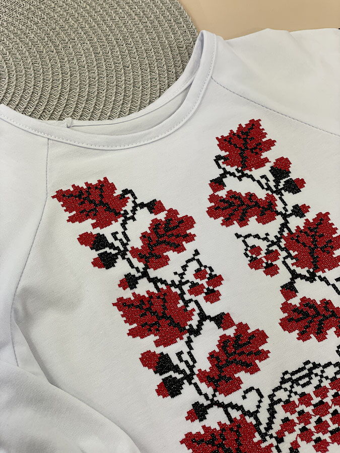 Вышиванка для девочки Фламинго Калина белая с красным 337-417  - размеры