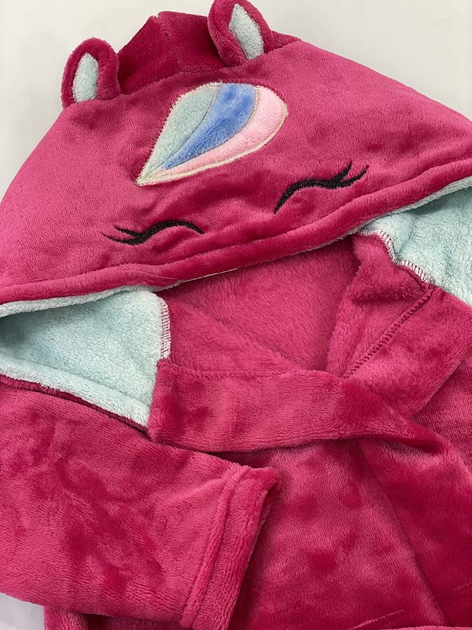 Теплый халат вельсофт для девочки Единорожка малиновый 441-909 - размеры