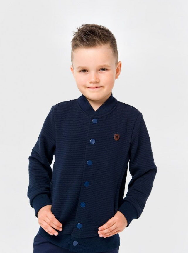 Пиджак бомбер трикотажный для мальчика SMIL темно-синий 116463 - фото
