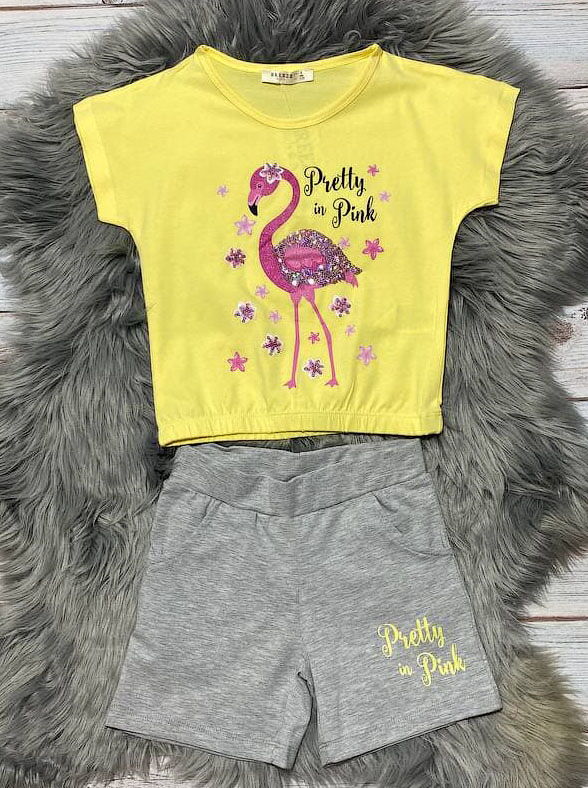 Комплект футболка и шорты для девочки Breeze Фламинго желтый 15160 - размеры