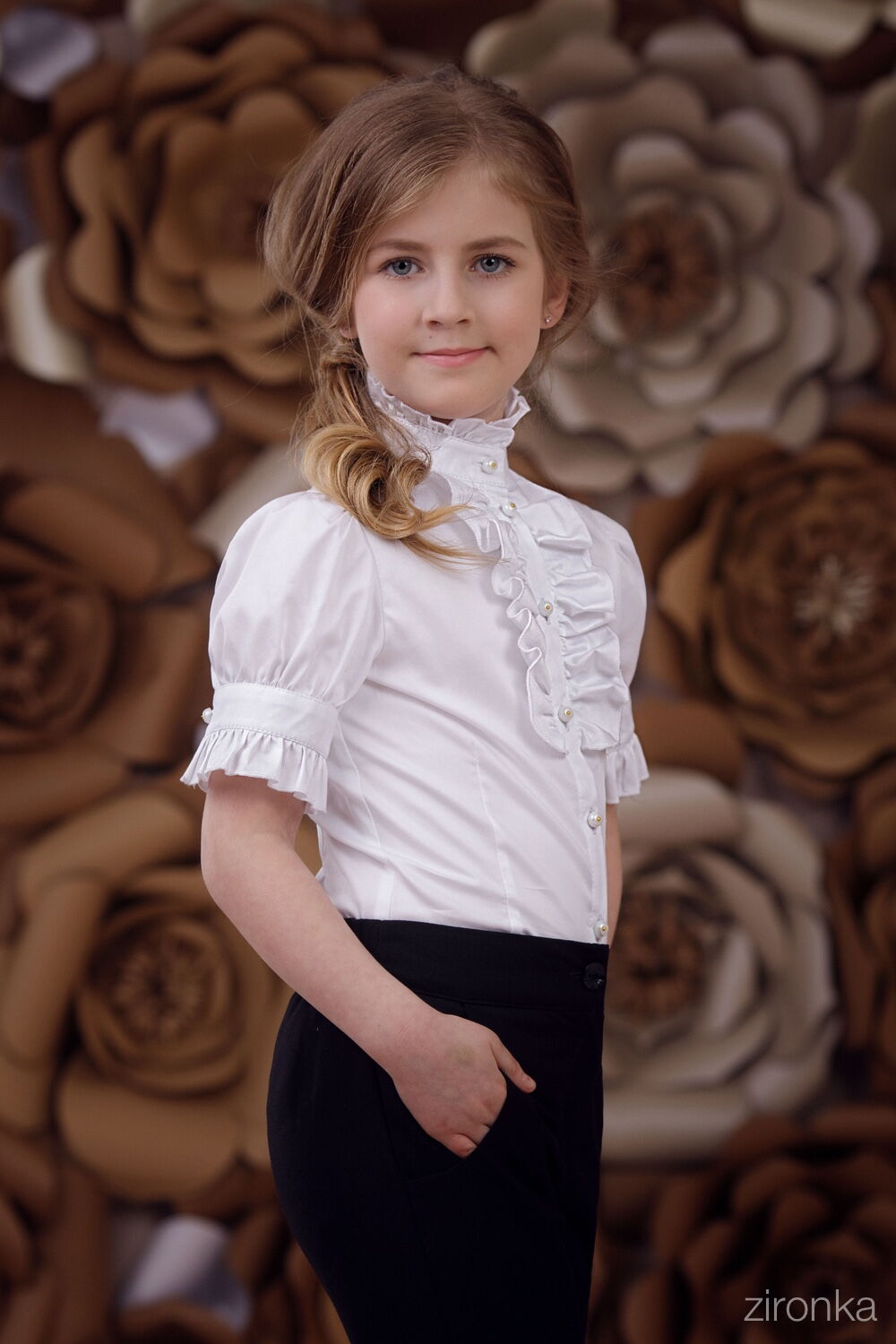 Блузка школьная с коротким рукавом Zironka белая 3661-1 - фото