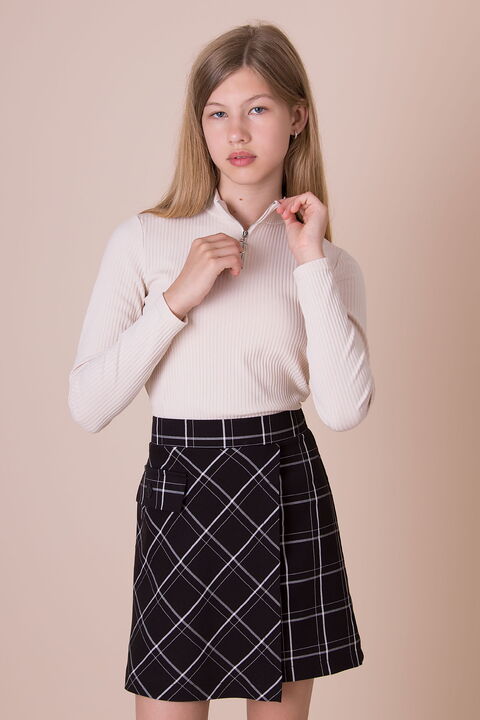 Юбка-шорты для девочки Mevis Клетка черная 5163-01 - фото