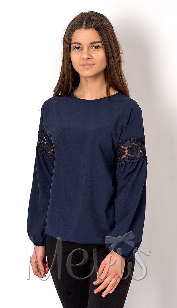 Блузка с длинным рукавом для девочки Mevis синяя 2754-02 - цена
