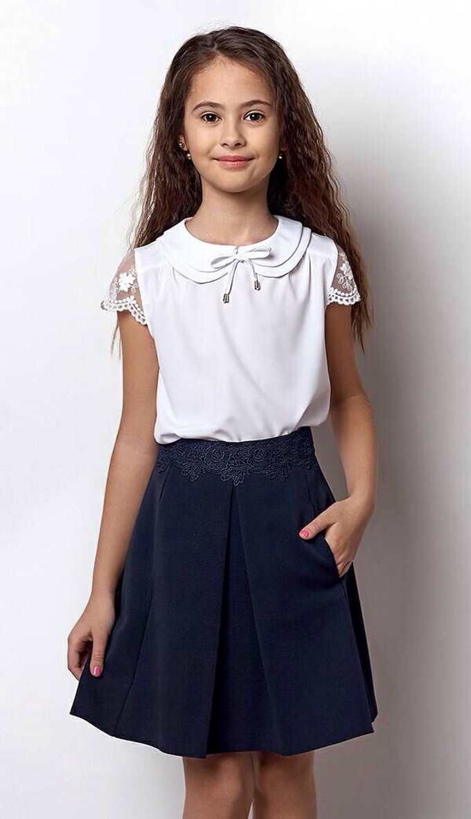 Блузка с коротким рукавом для девочки Mevis белая 2356-02 - цена