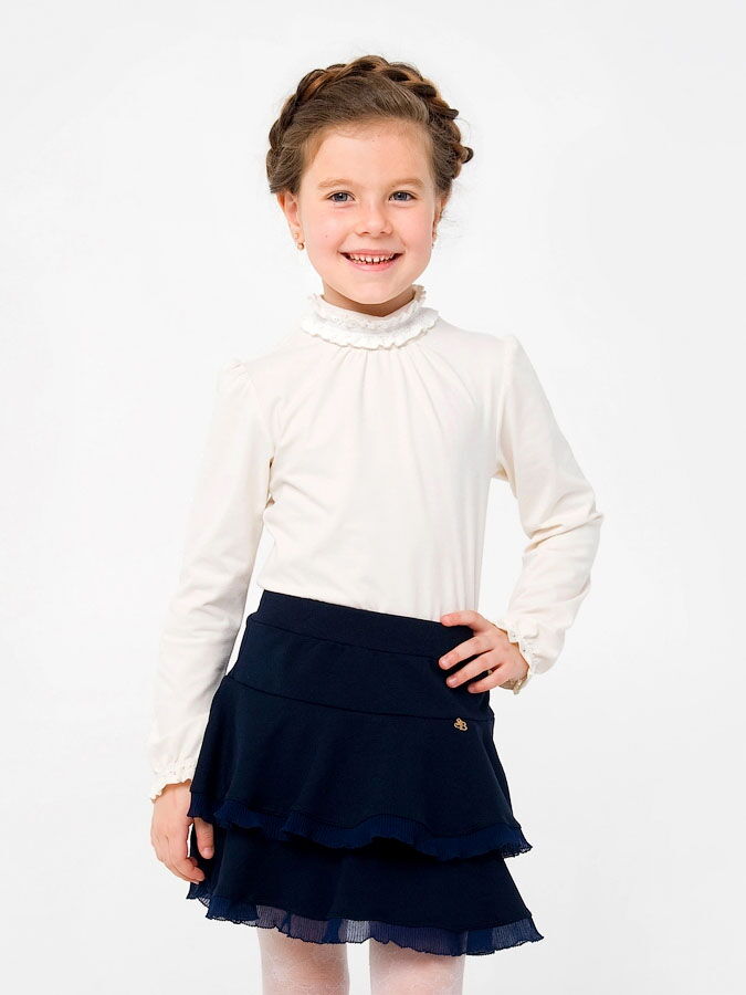 Блузка трикотажная с кружевом для девочки SMIL молочная 114762 - размеры